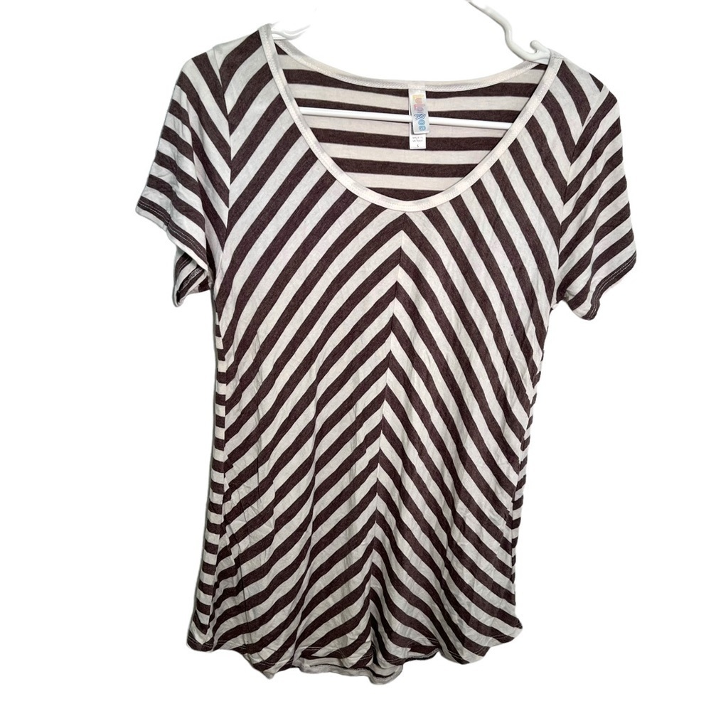 LulaRoe Womens Size Small Classic T T-Shirt Scoop Neck Short Sleeve Brown Stripe